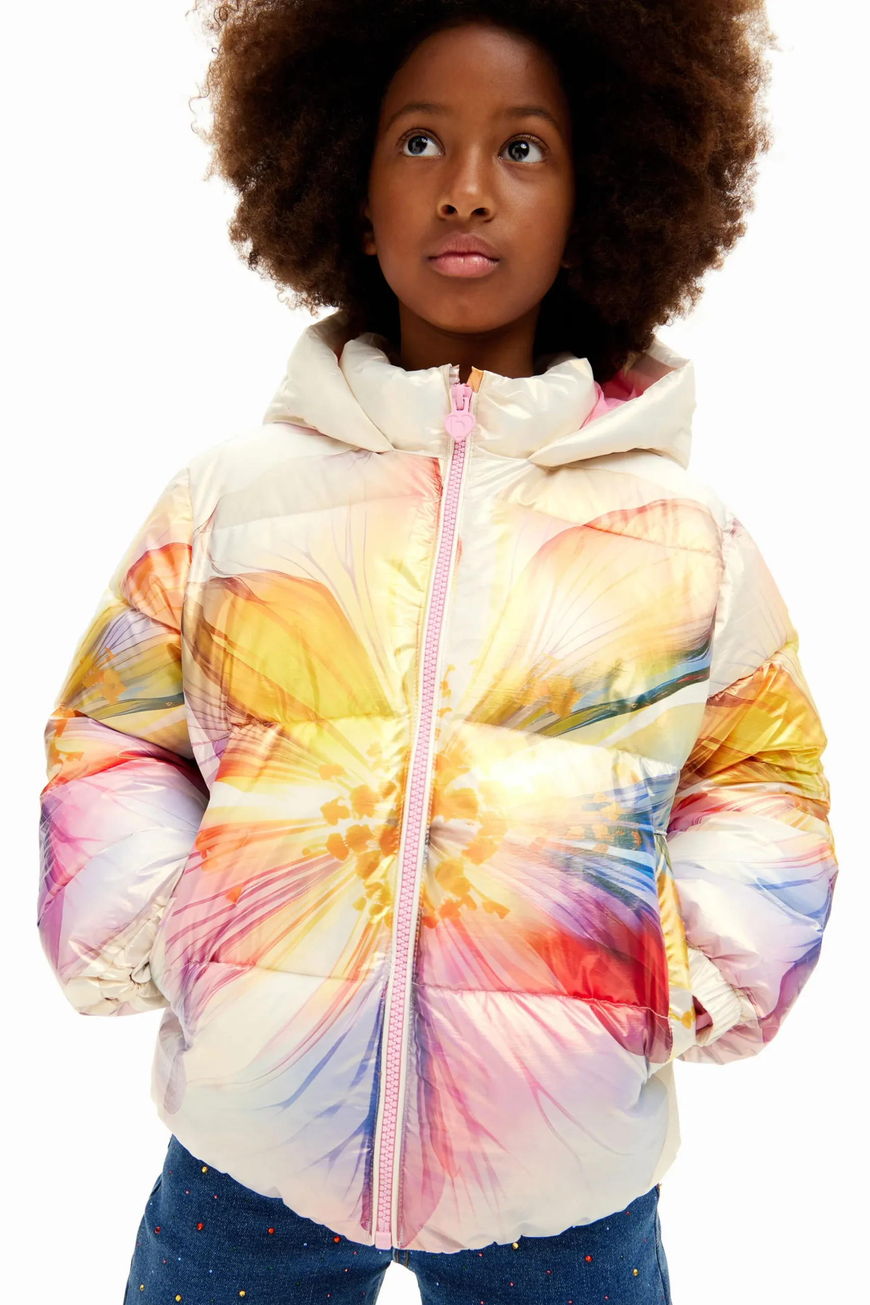 Casacões E Casacos<Desigual Abrigo floral metalizado
