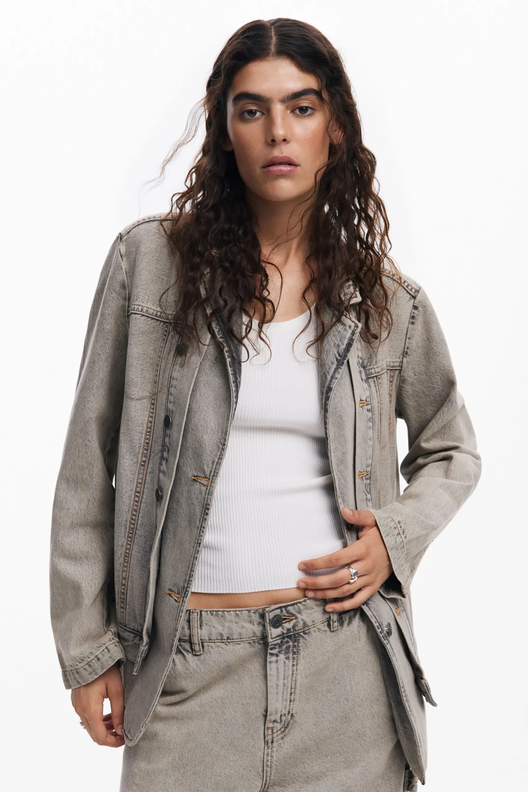 Casacões E Casacos<Desigual Blazer jeans desgastado