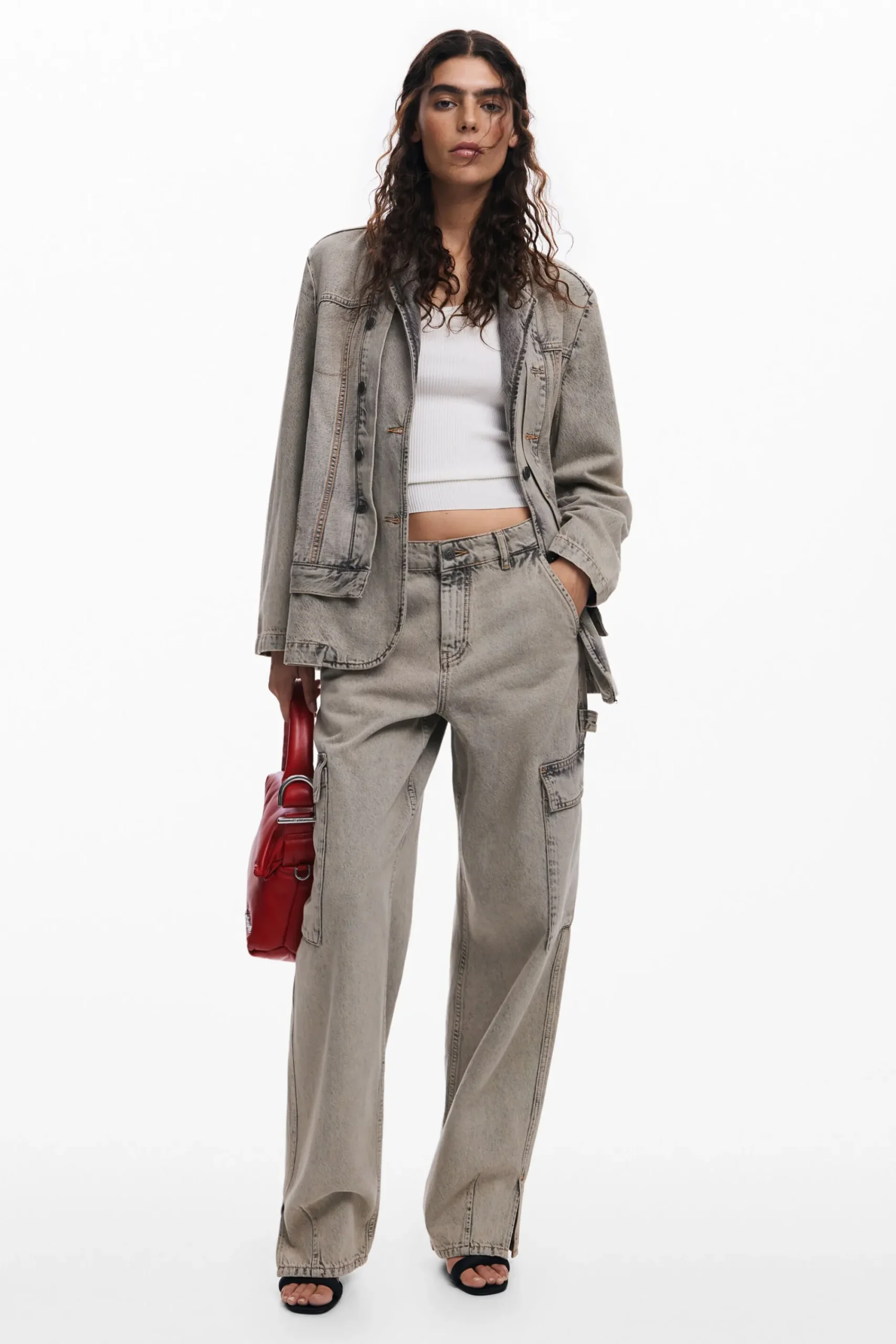 Casacões E Casacos<Desigual Blazer jeans desgastado