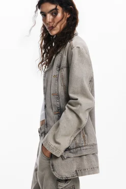 Casacões E Casacos<Desigual Blazer jeans desgastado
