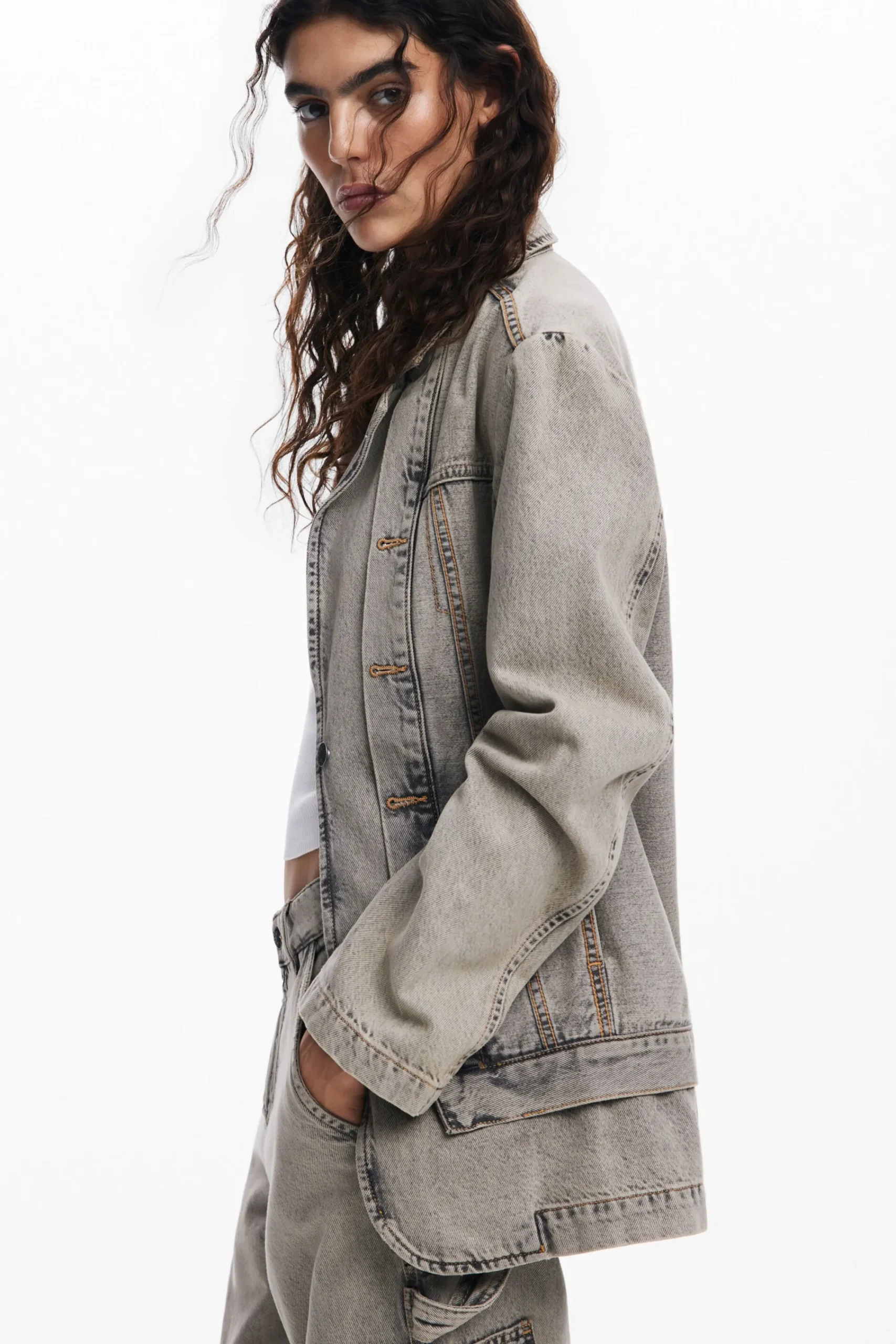 Casacões E Casacos<Desigual Blazer jeans desgastado