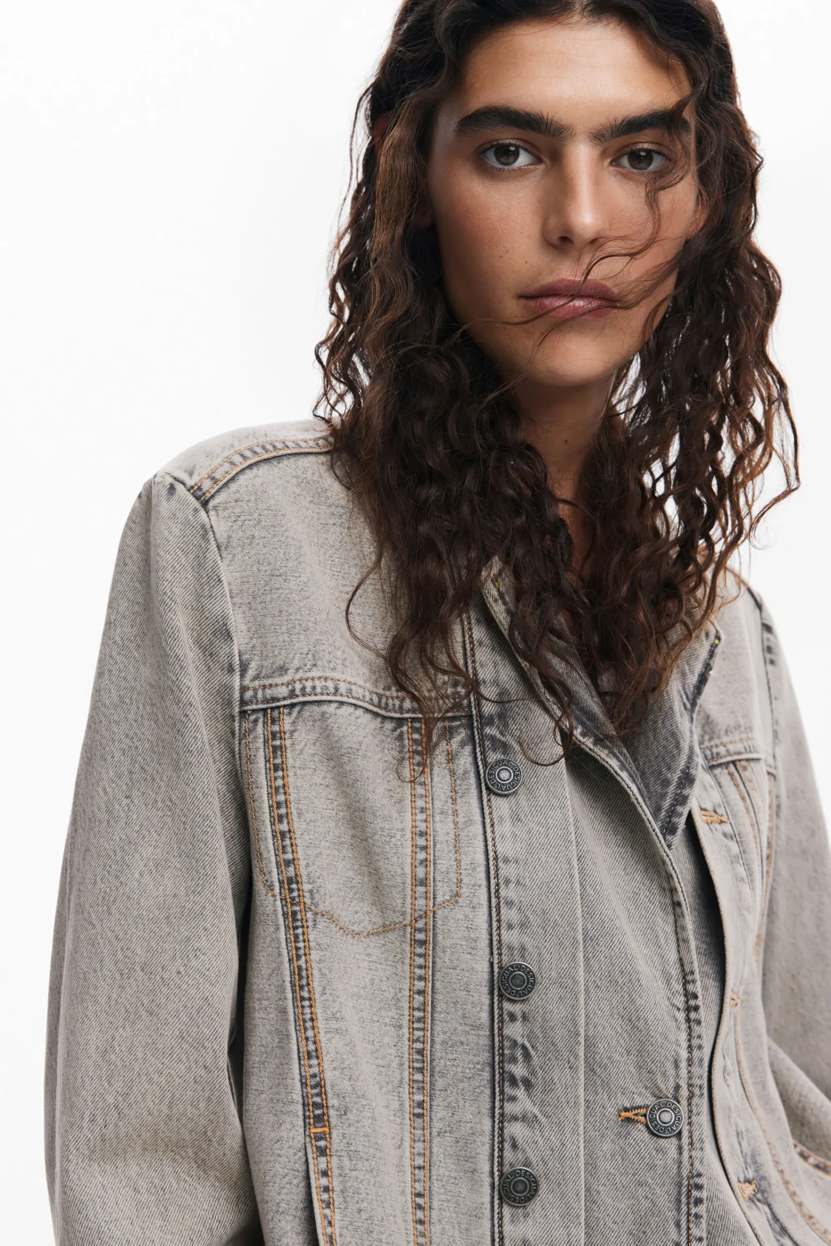 Casacões E Casacos<Desigual Blazer jeans desgastado