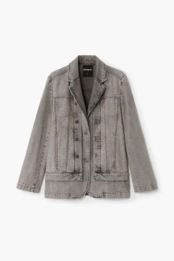 Casacões E Casacos<Desigual Blazer jeans desgastado