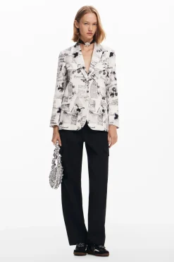 Casacões E Casacos<Desigual Blazer reto com texto e flores