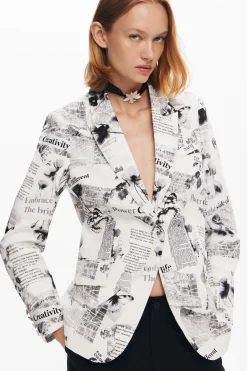 Casacões E Casacos<Desigual Blazer reto com texto e flores