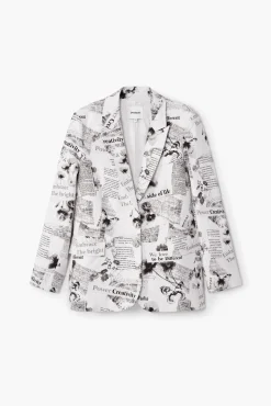 Casacões E Casacos<Desigual Blazer reto com texto e flores