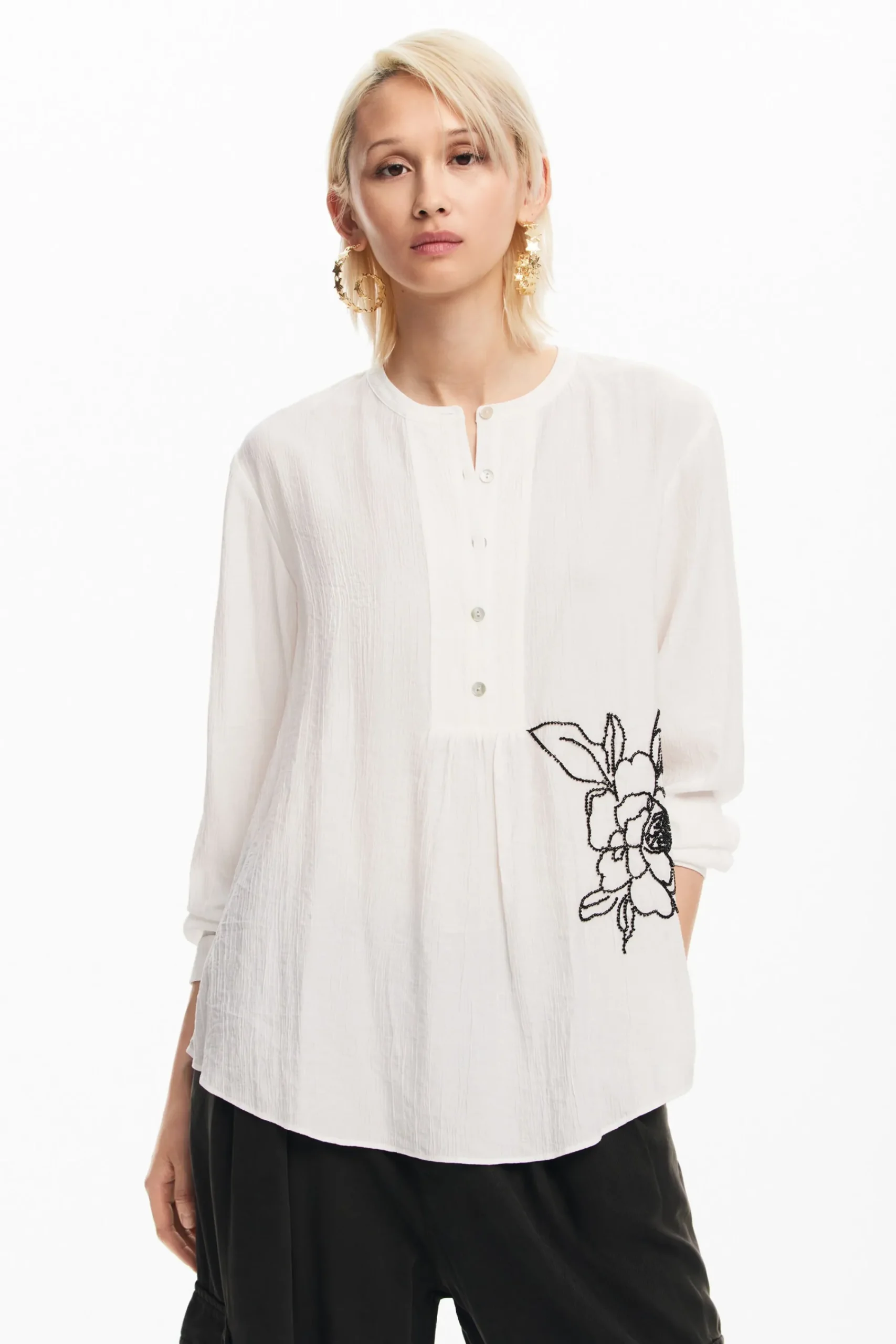 Camisas E Blusas<Desigual Blusa com flor bordada