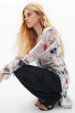 Camisas E Blusas|Vestidos E Macacões<Desigual Blusa larga com estampa de jornal