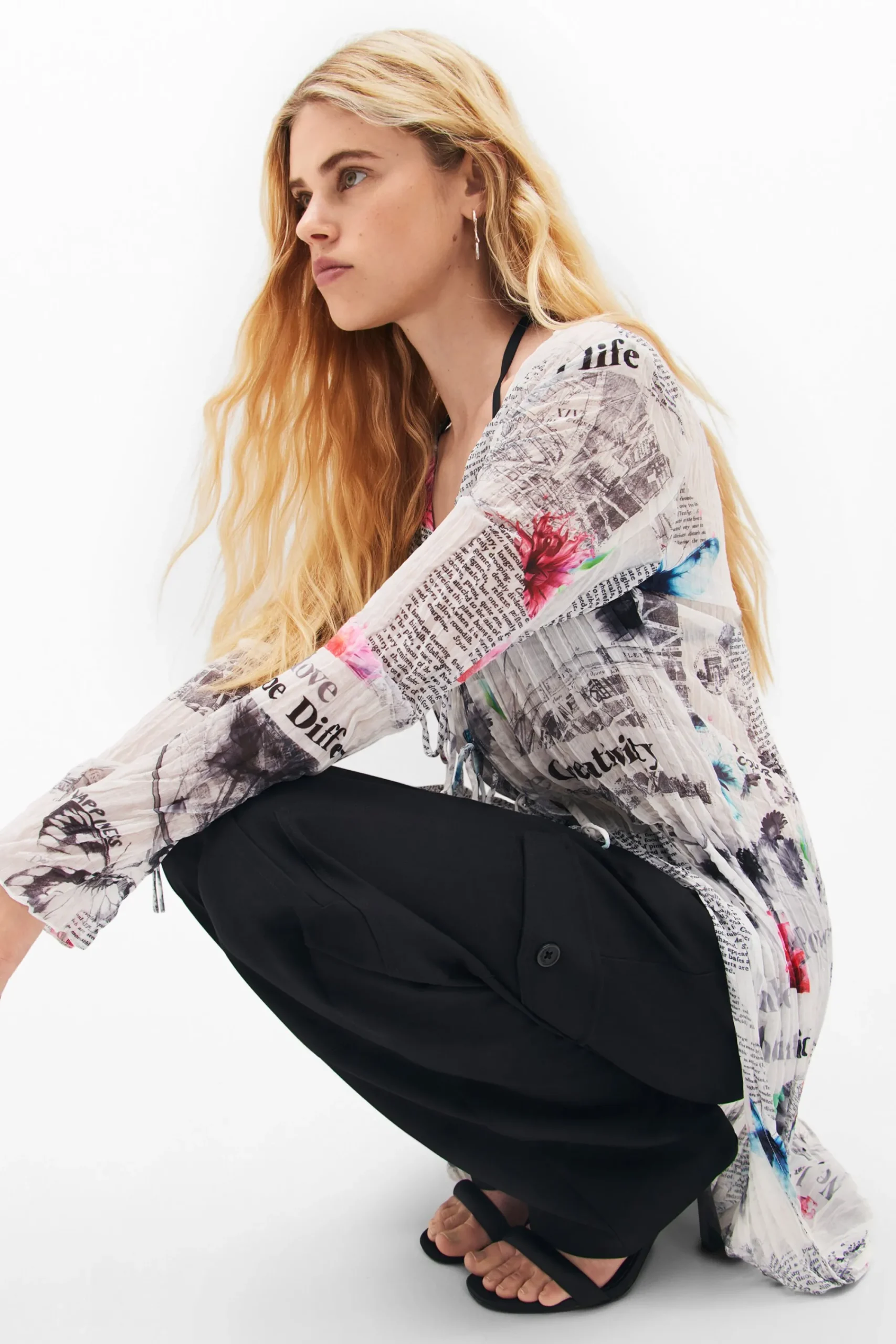 Camisas E Blusas|Vestidos E Macacões<Desigual Blusa larga com estampa de jornal