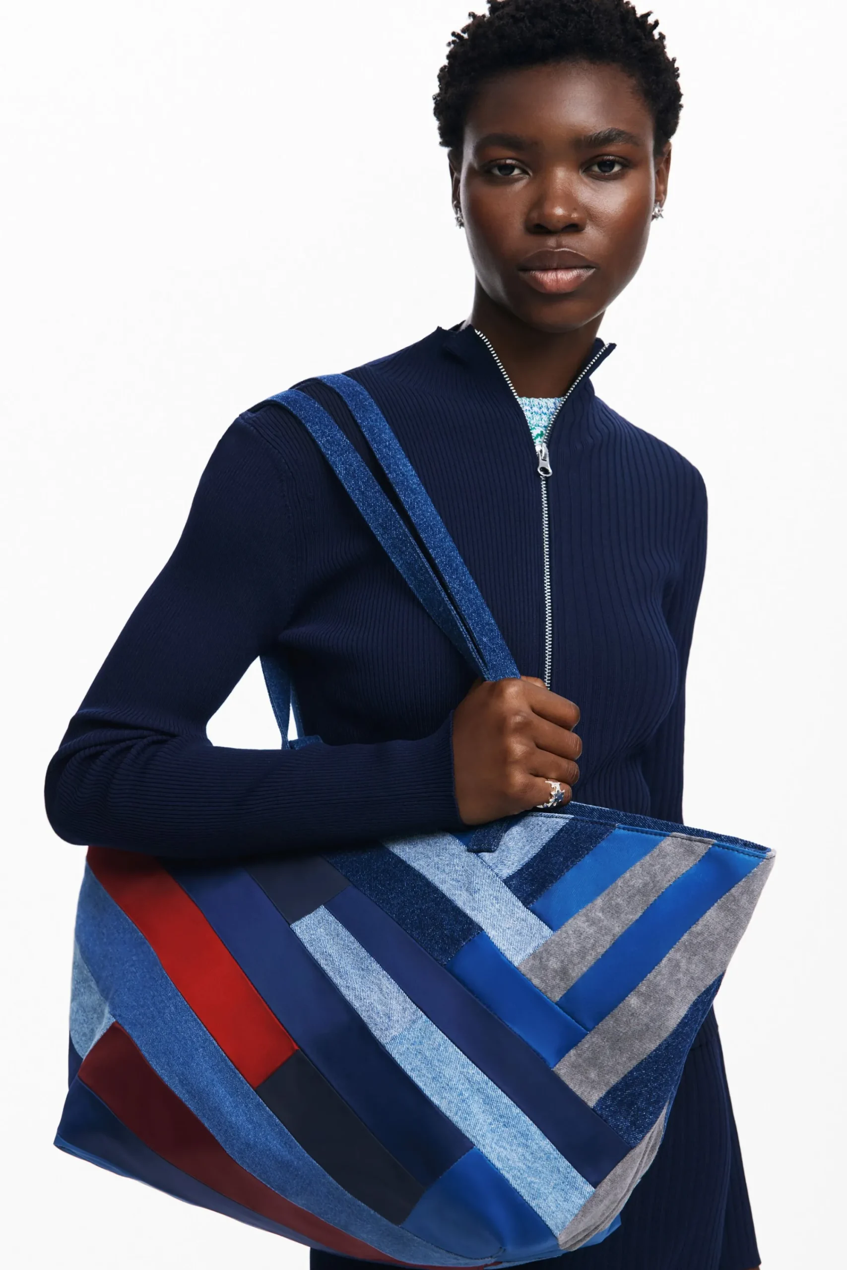 Malas|Malas Shopper<Desigual Bolsa de denim com linhas