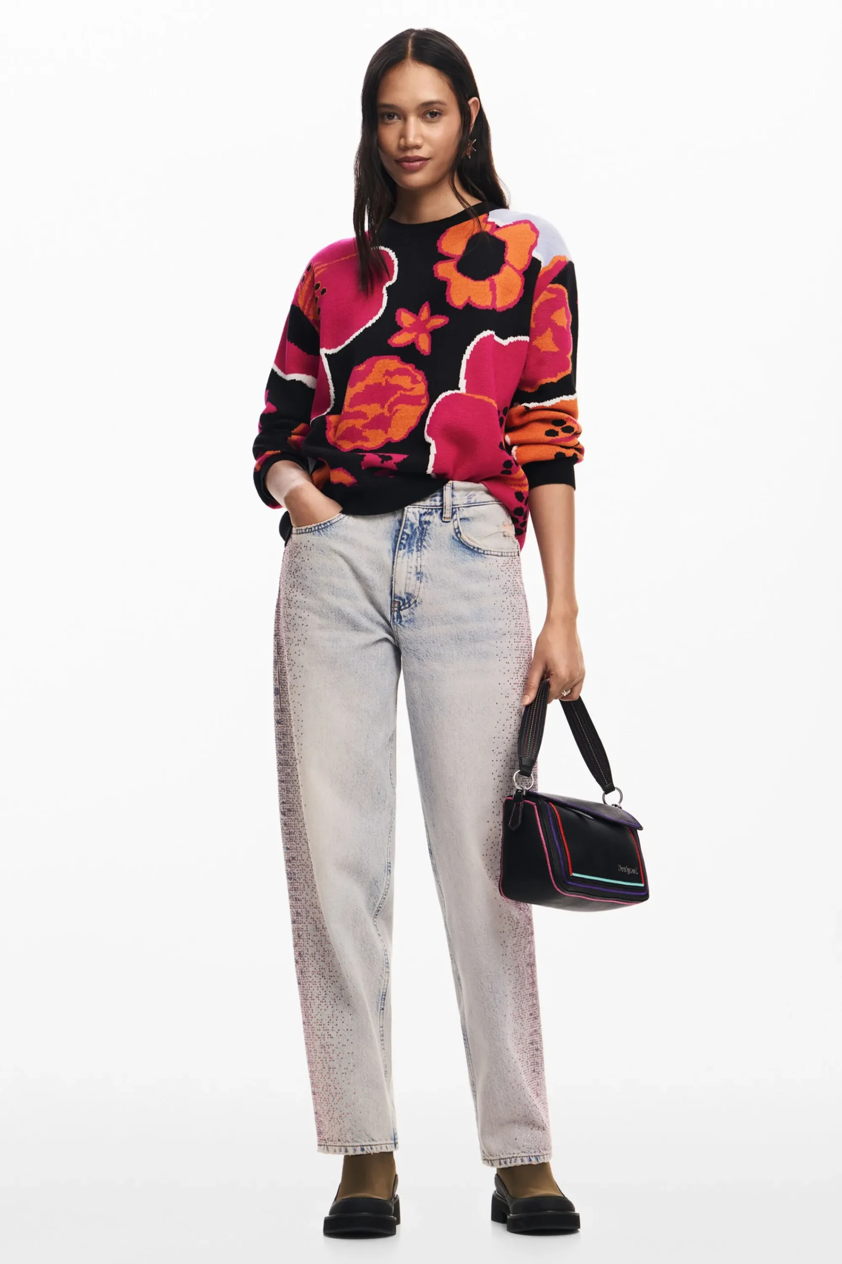 Malas<Desigual Bolso de mão multilinear com zíper