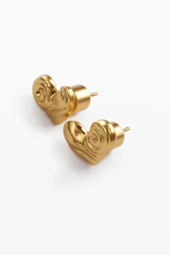 Joalharia<Desigual Brincos botão coração banho de ouro Zalio