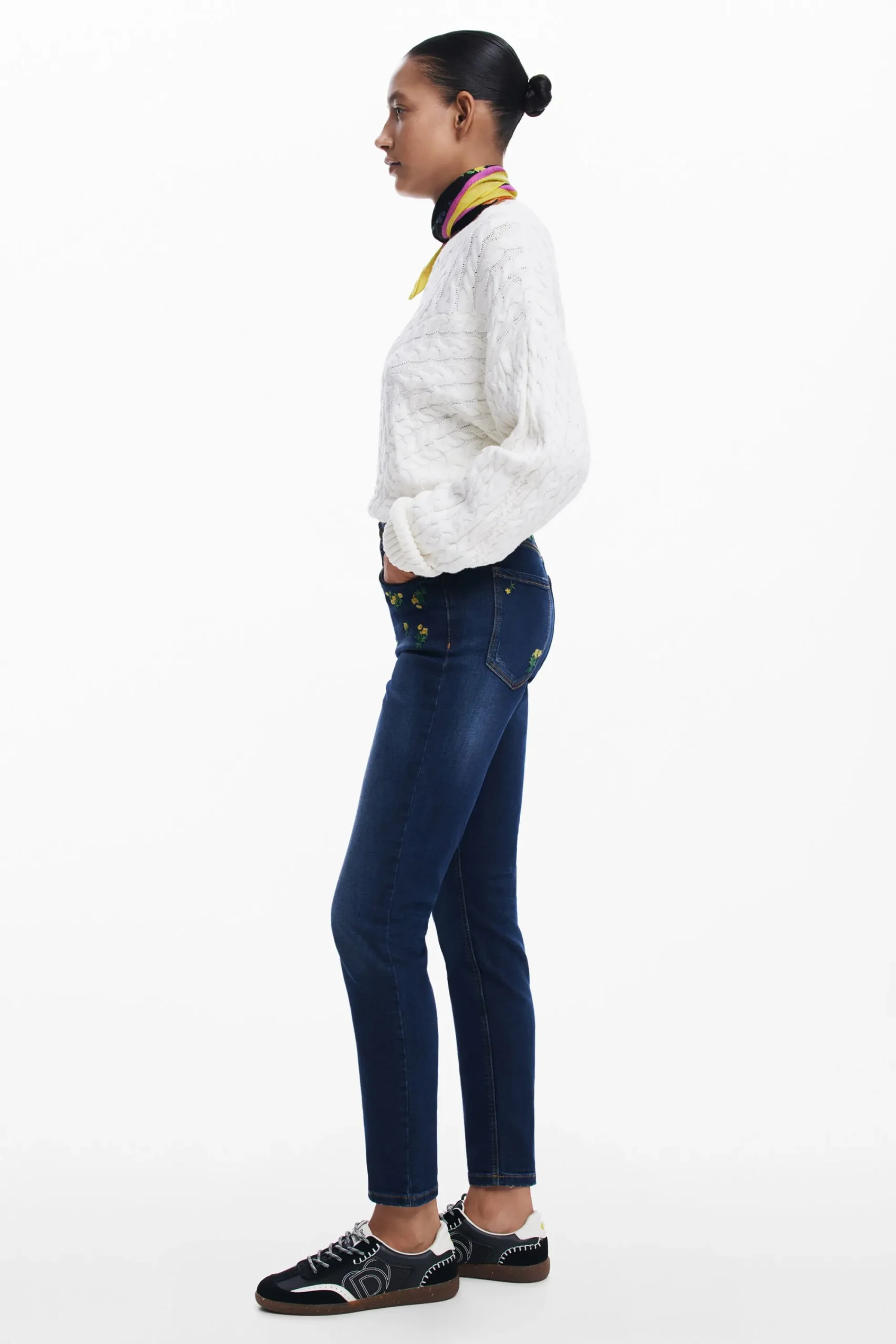 Jeans|Calças<Desigual Calça jeans com flores
