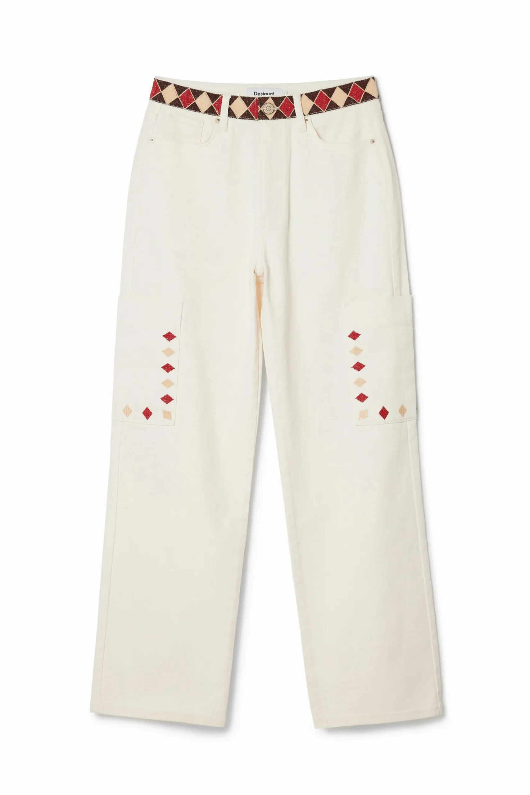 Jeans|Calças<Desigual Calça jeans cropped com bordas em losangos.