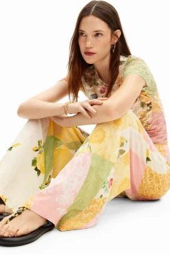 Calças<Desigual Calça palazzo com remendos