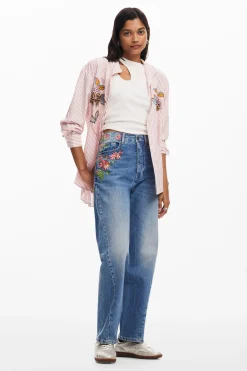 Jeans|Calças<Desigual Calças longas de denim com flores