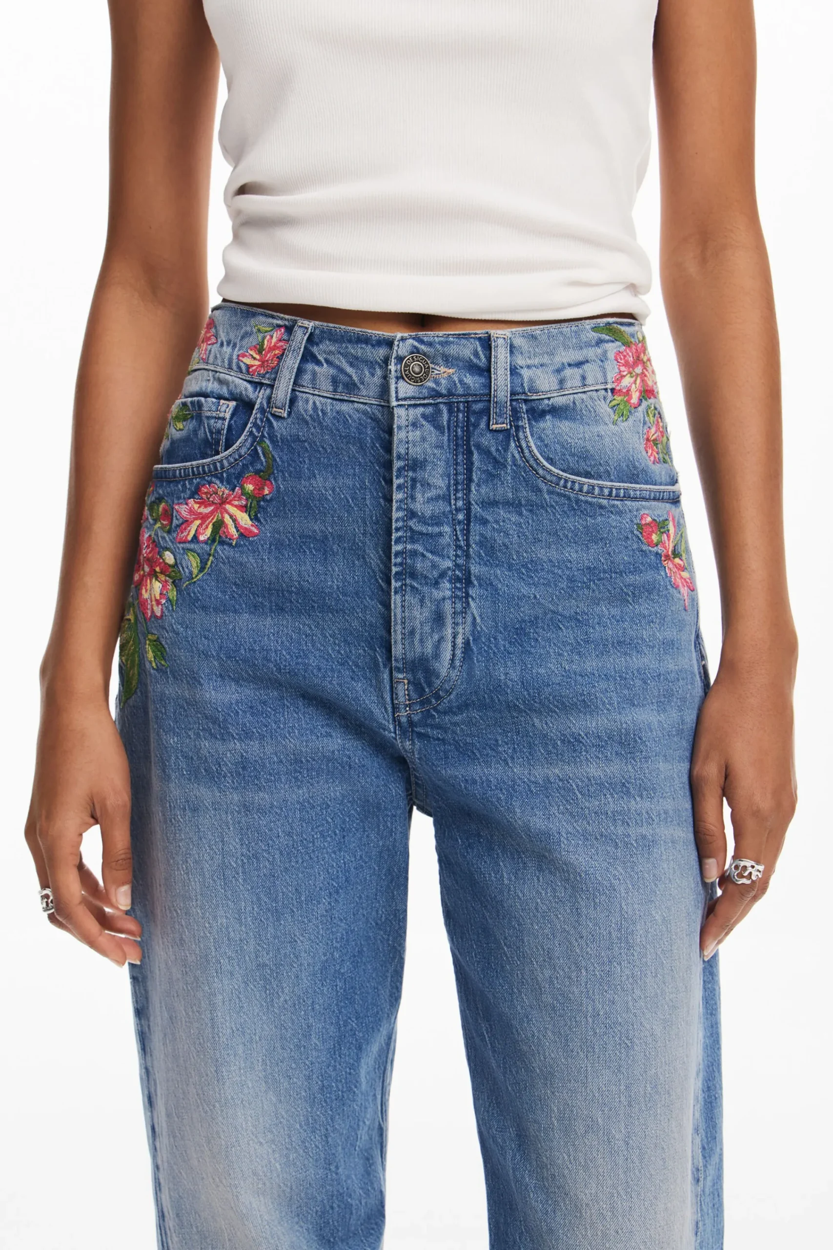 Jeans|Calças<Desigual Calças longas de denim com flores