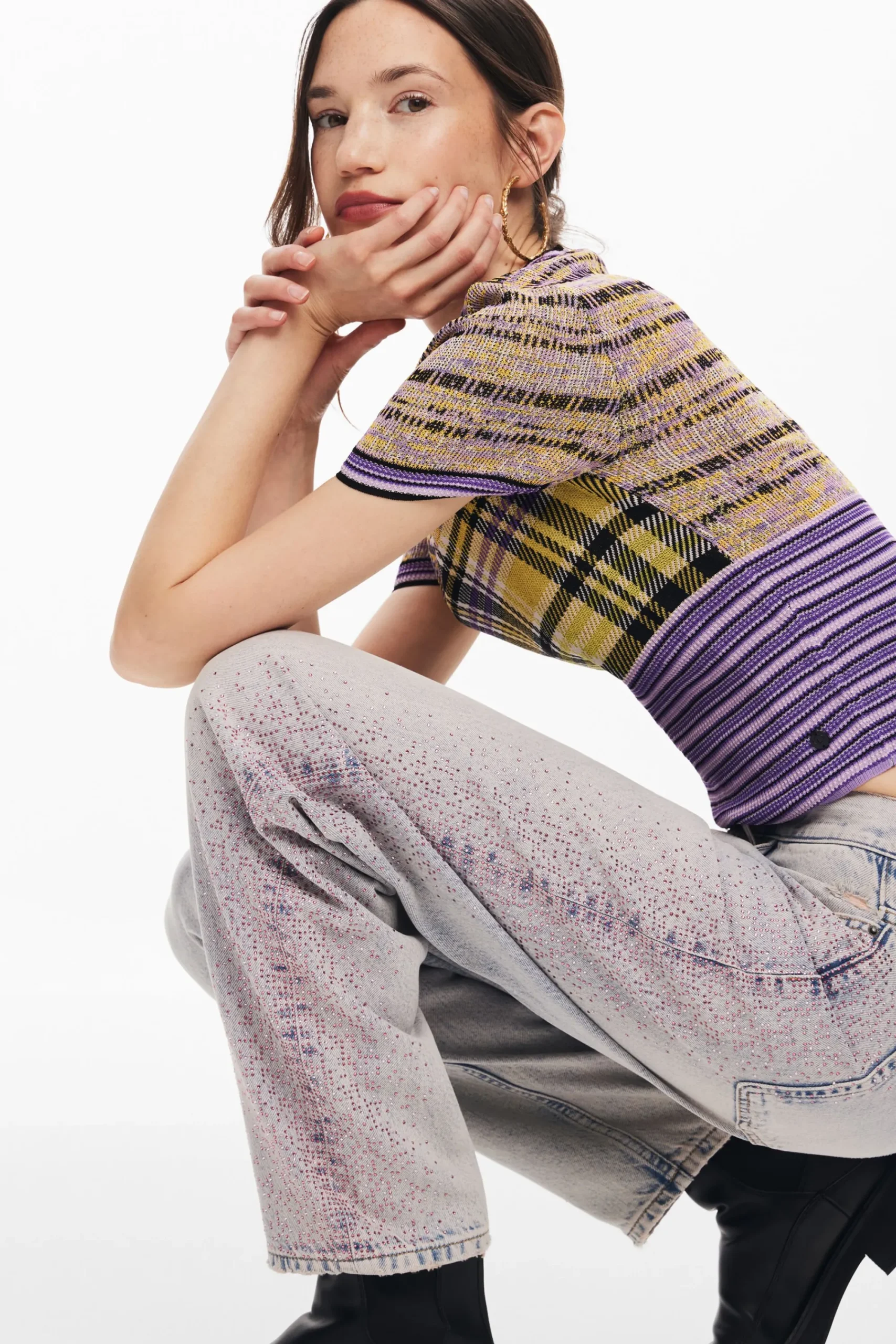 Jeans|Calças<Desigual Calças retas brilhantes