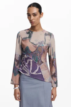 Camisas E Blusas<Desigual Camiseta assimétrica estampada