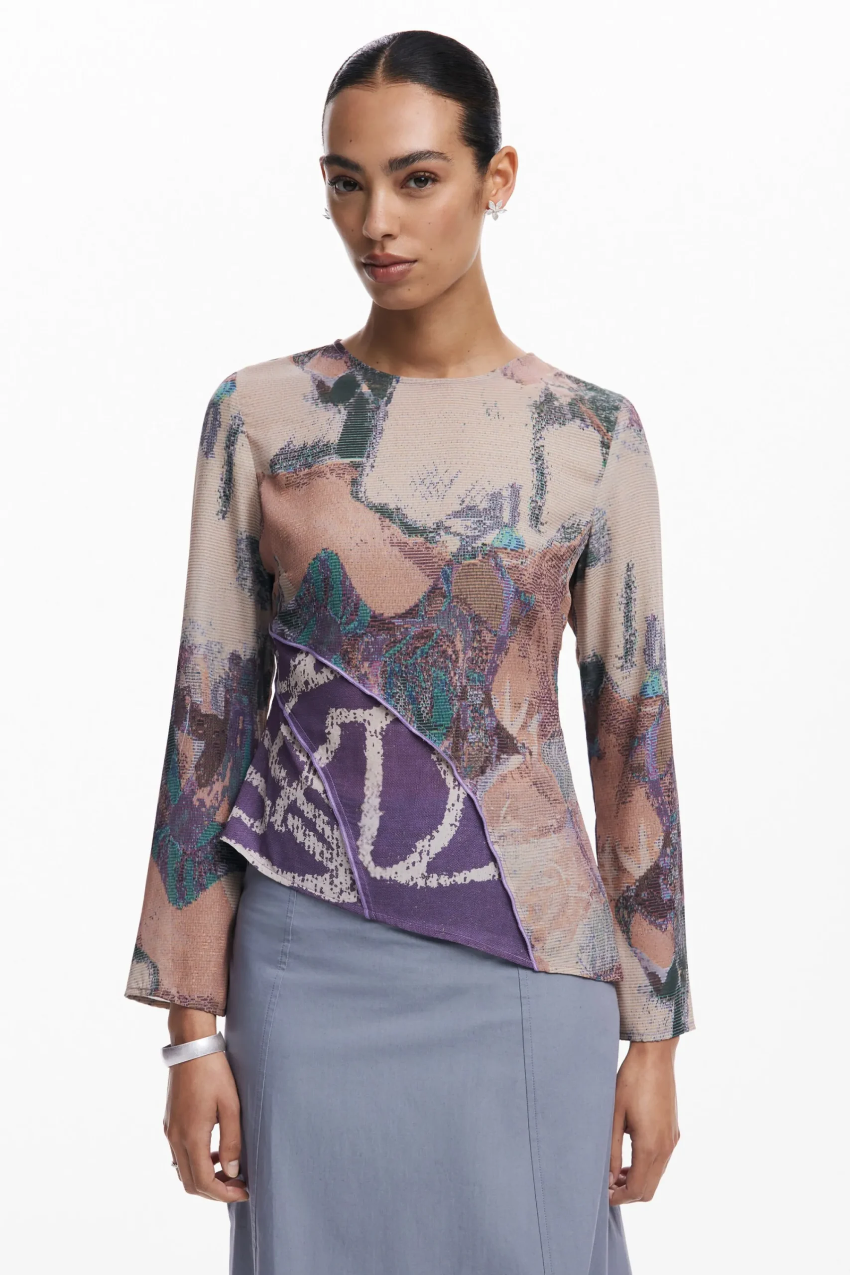 Camisas E Blusas<Desigual Camiseta assimétrica estampada