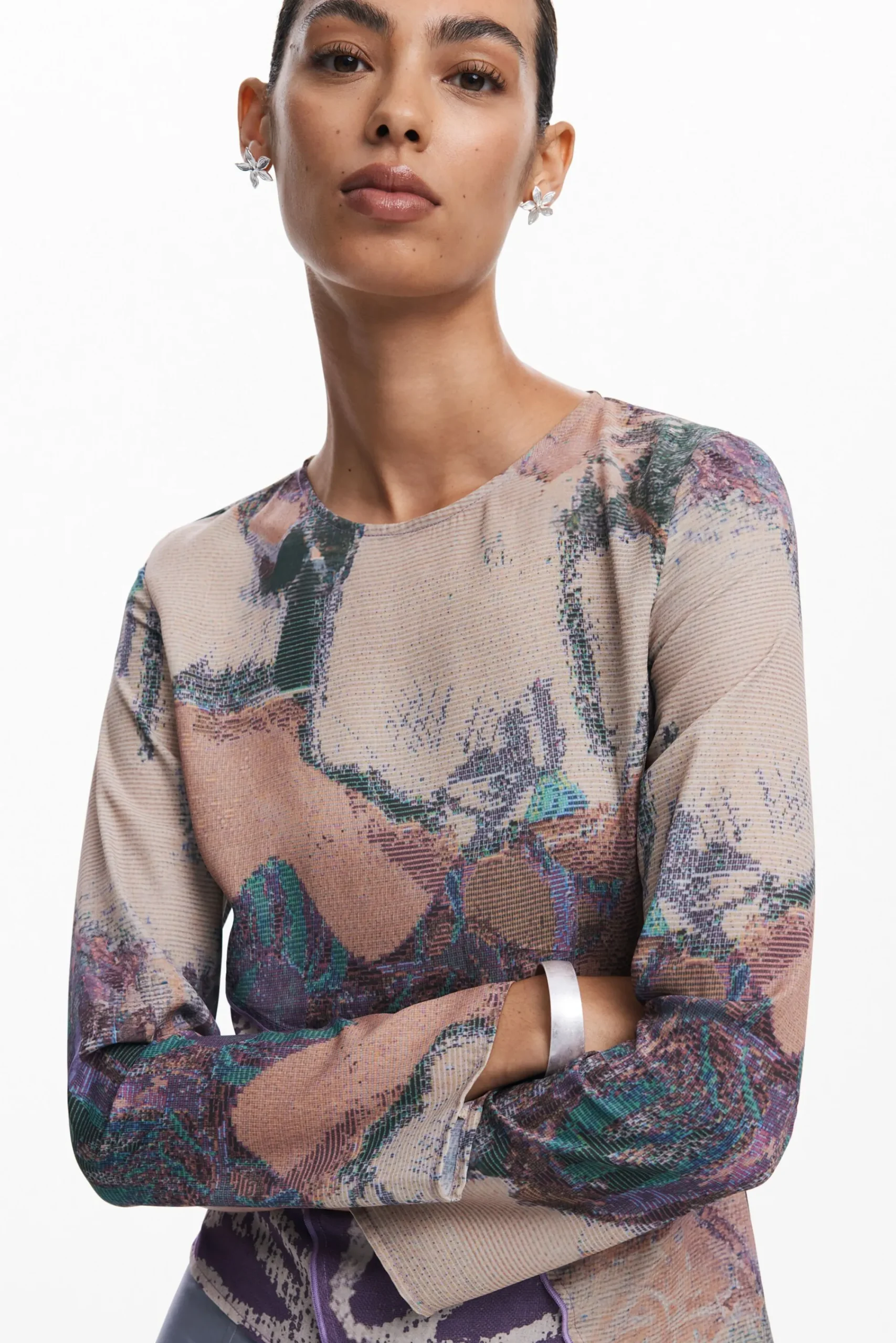 Camisas E Blusas<Desigual Camiseta assimétrica estampada