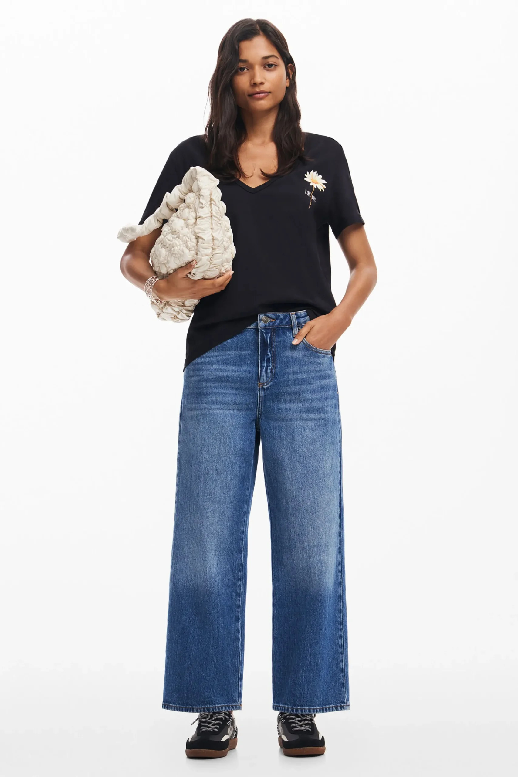 Camisas E Blusas|T-shirts<Desigual Camiseta com decote em V e estampa de flor