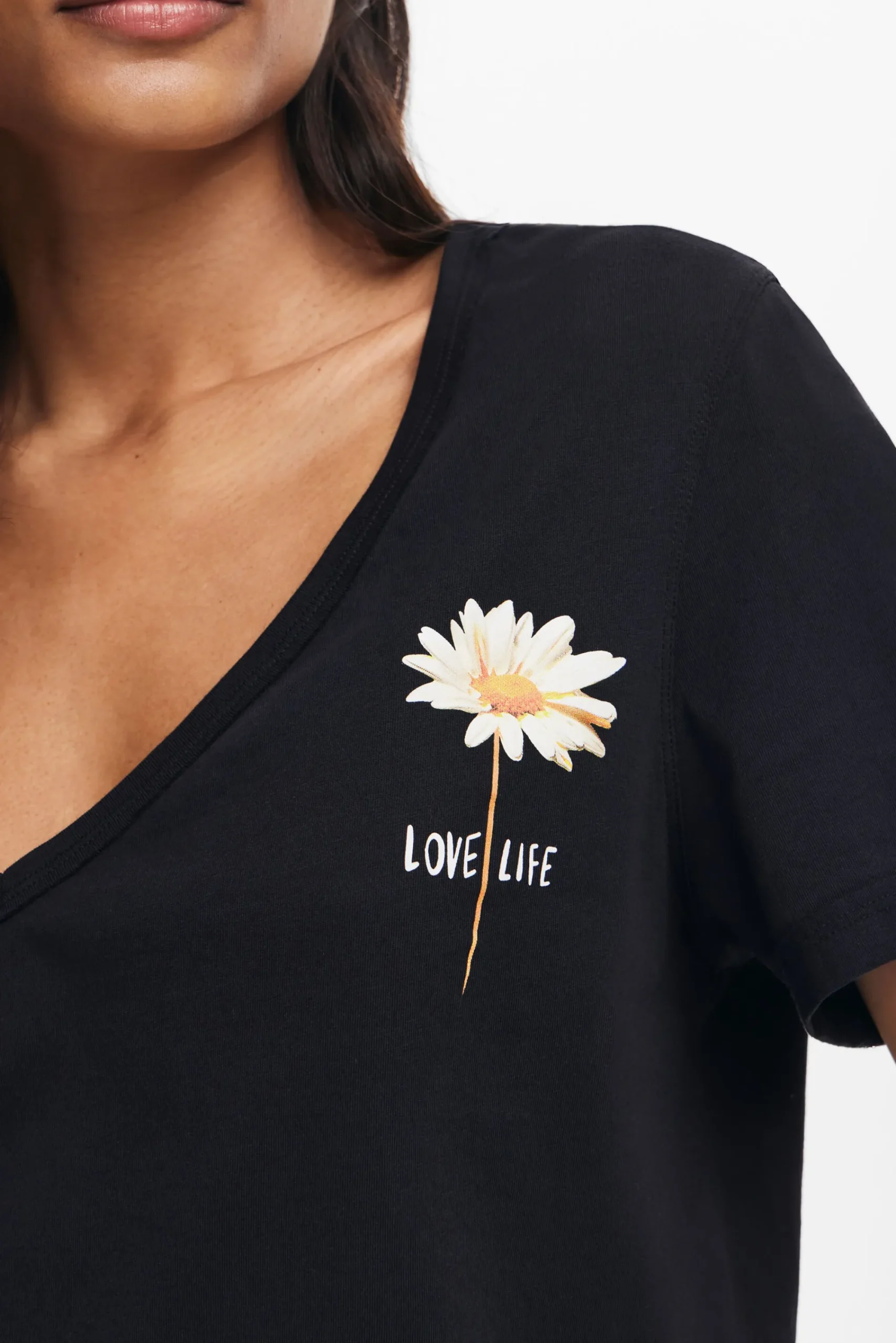 Camisas E Blusas|T-shirts<Desigual Camiseta com decote em V e estampa de flor