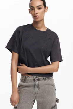 Camisas E Blusas|T-shirts<Desigual Camiseta com flores bordadas