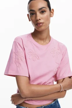Camisas E Blusas|T-shirts<Desigual Camiseta com flores bordadas