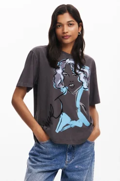 Camisas E Blusas|T-shirts<Desigual Camiseta com ilustração de rosto
