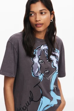 Camisas E Blusas|T-shirts<Desigual Camiseta com ilustração de rosto