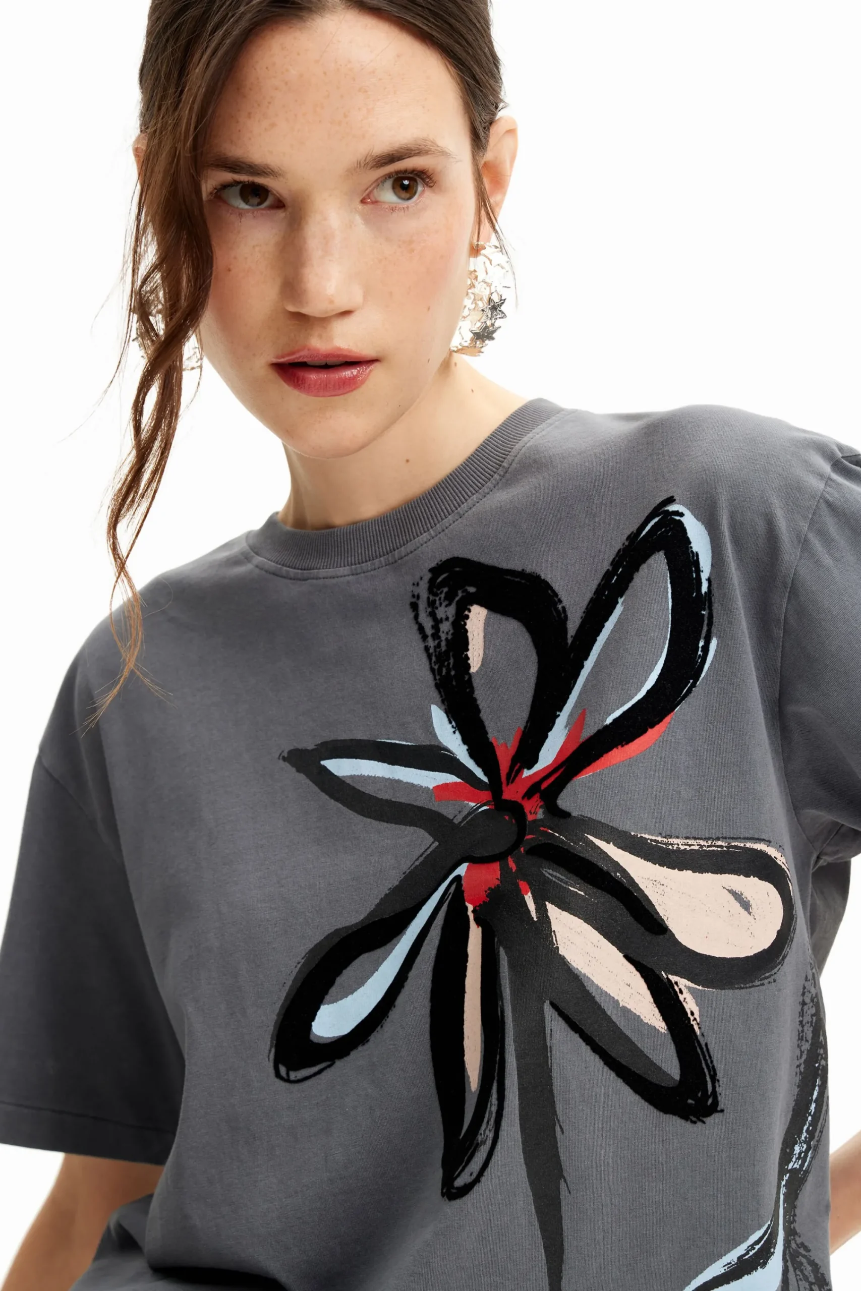 Camisas E Blusas|T-shirts<Desigual Camiseta com ilustração de flor