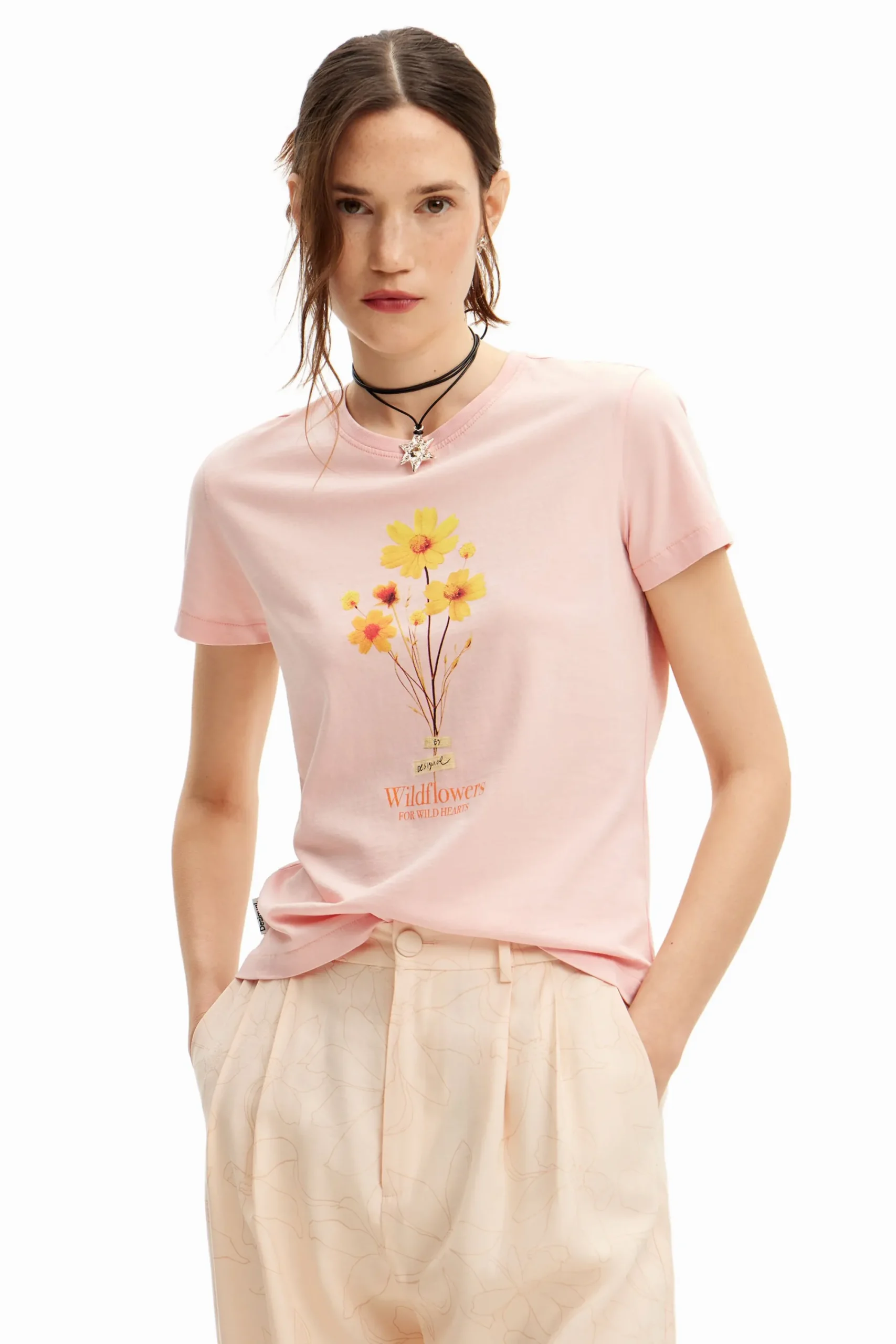 Camisas E Blusas|T-shirts<Desigual Camiseta com ilustração de margarida