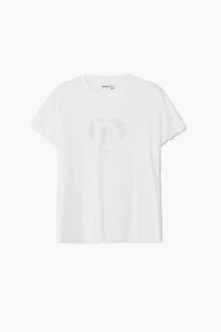 Camisas E Blusas|T-shirts<Desigual Camiseta com imagotipo em strass