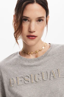 Camisas E Blusas|T-shirts<Desigual Camiseta com logotipo de strass
