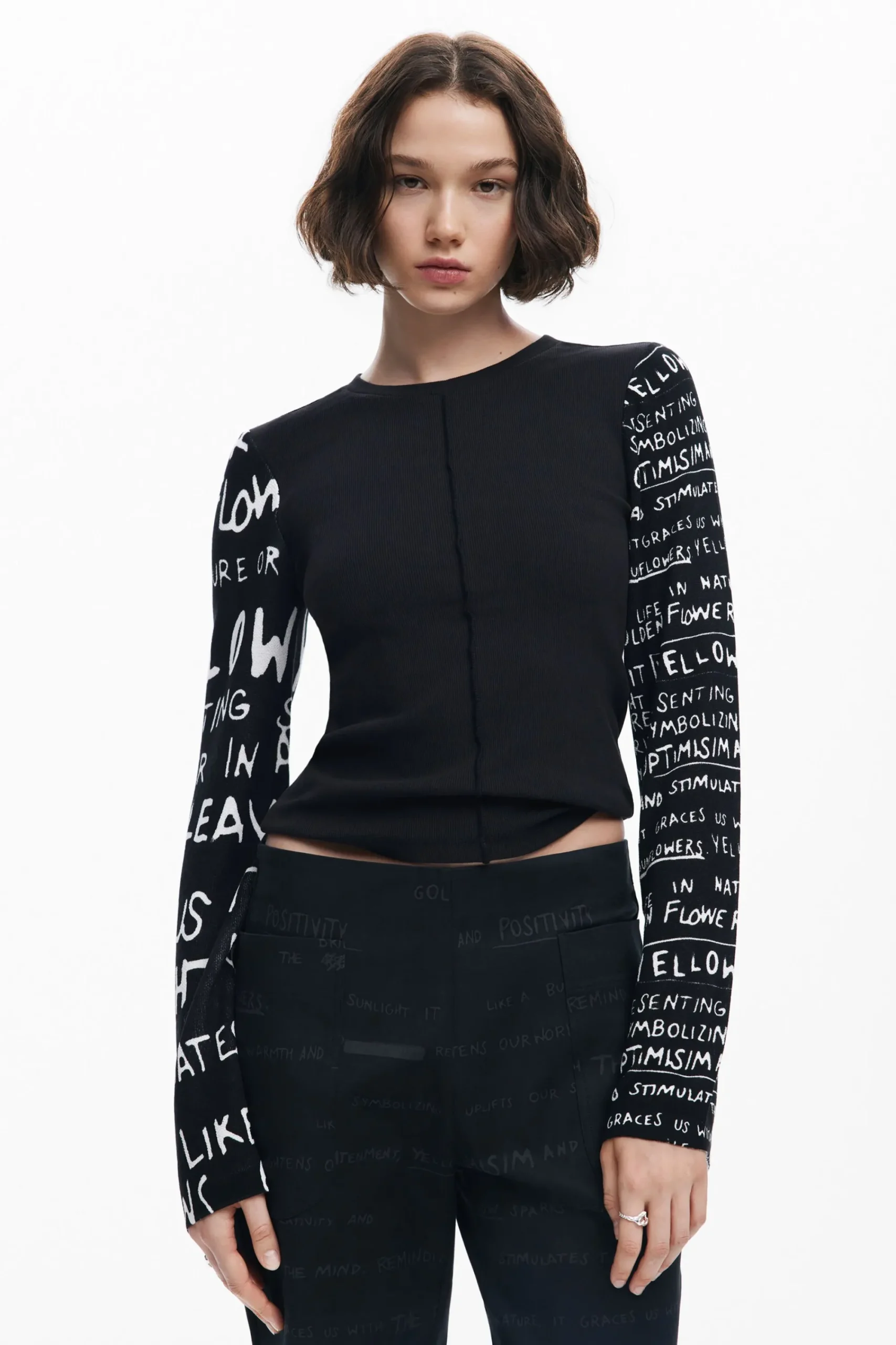 Camisas E Blusas|T-shirts<Desigual Camiseta com mangas estampadas