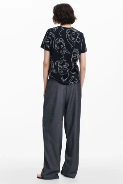 Camisas E Blusas|T-shirts<Desigual Camiseta de manga curta com rostos