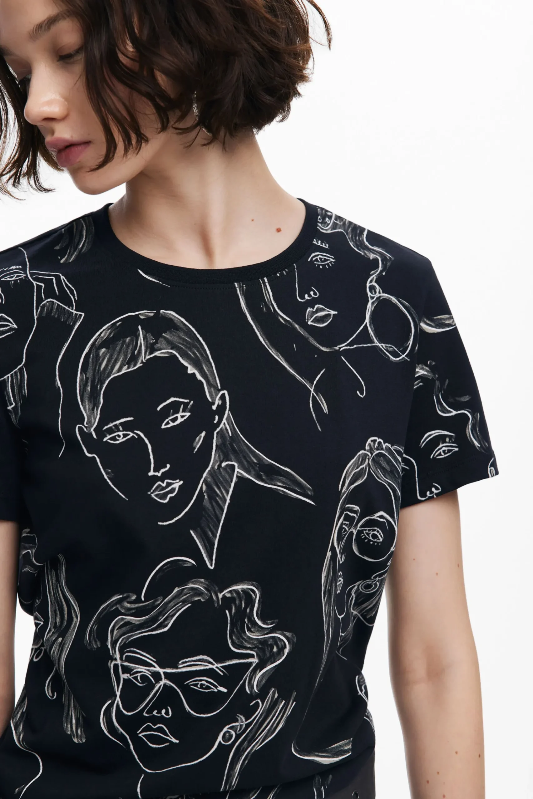 Camisas E Blusas|T-shirts<Desigual Camiseta de manga curta com rostos