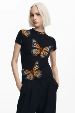 Roupa De Malha|Camisas E Blusas<Desigual Camiseta de manga curta com borboletas