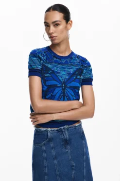 Roupa De Malha|Camisas E Blusas<Desigual Camiseta de ponto com borboletas
