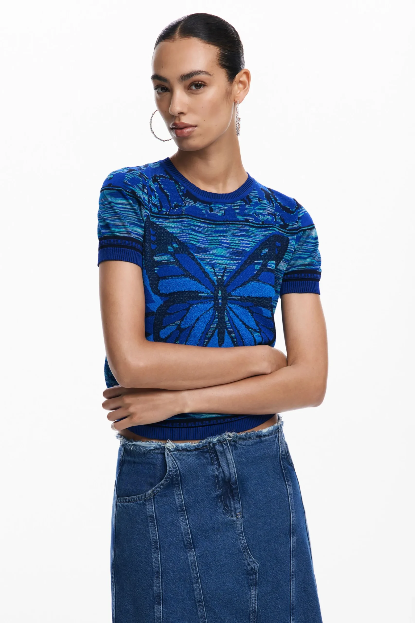 Roupa De Malha|Camisas E Blusas<Desigual Camiseta de ponto com borboletas