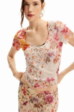 Camisas E Blusas|T-shirts<Desigual Camiseta de tul com flores