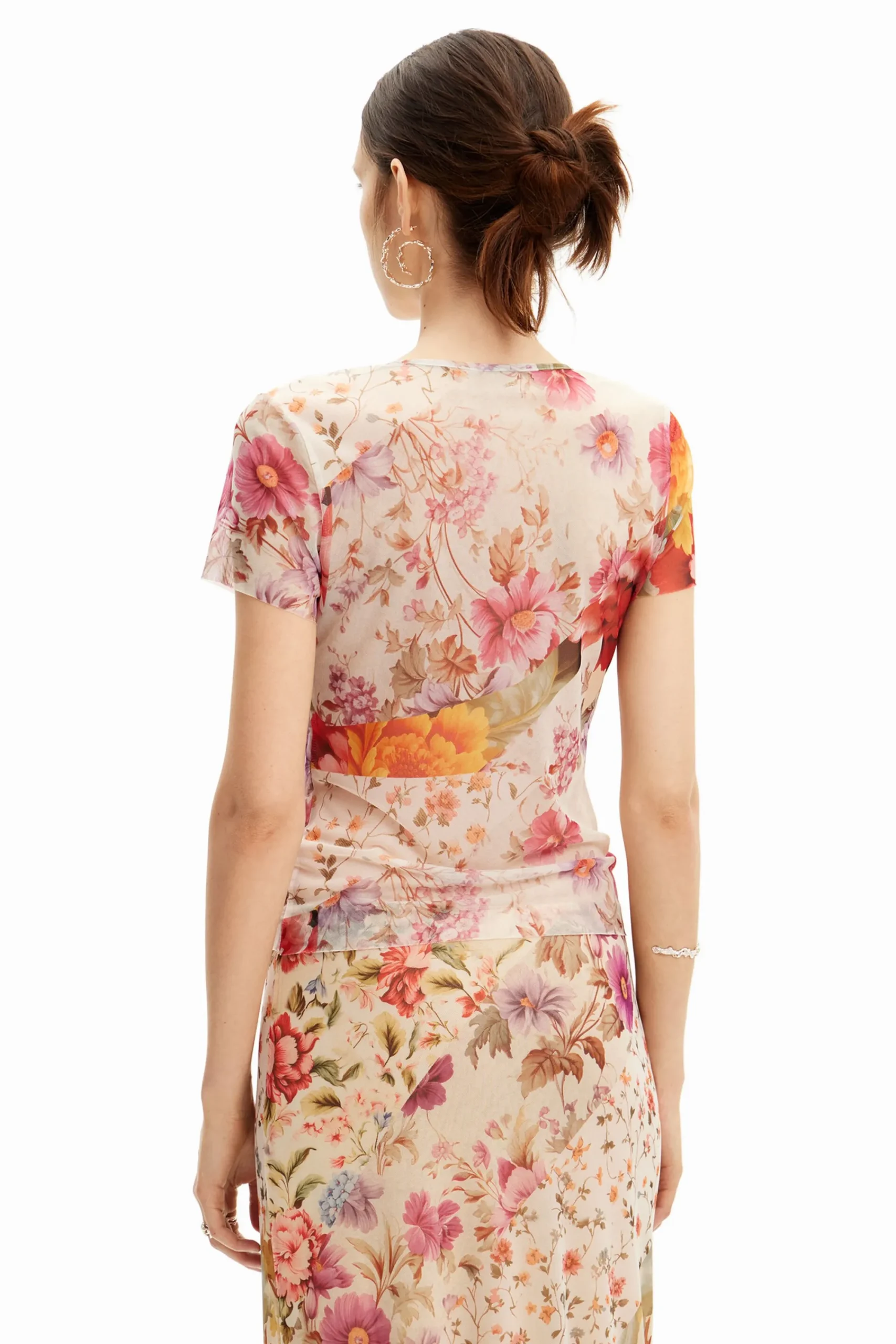 Camisas E Blusas|T-shirts<Desigual Camiseta de tul com flores