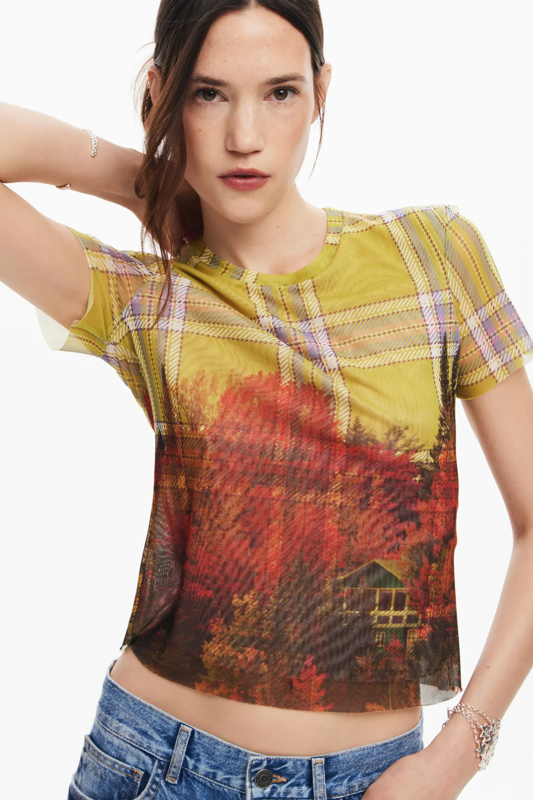 Camisas E Blusas|T-shirts<Desigual Camiseta de tul estampado