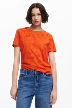 Camisas E Blusas|T-shirts<Desigual Camiseta estampada com rostos