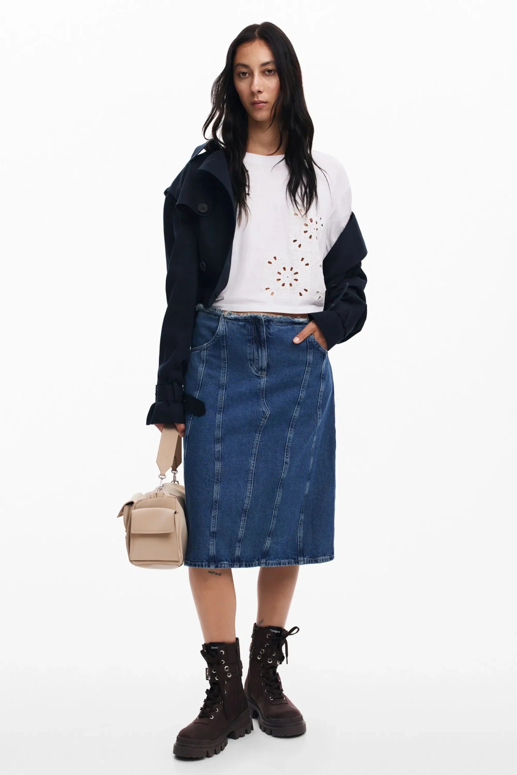 Camisas E Blusas|T-shirts<Desigual Camiseta lisa detalhes