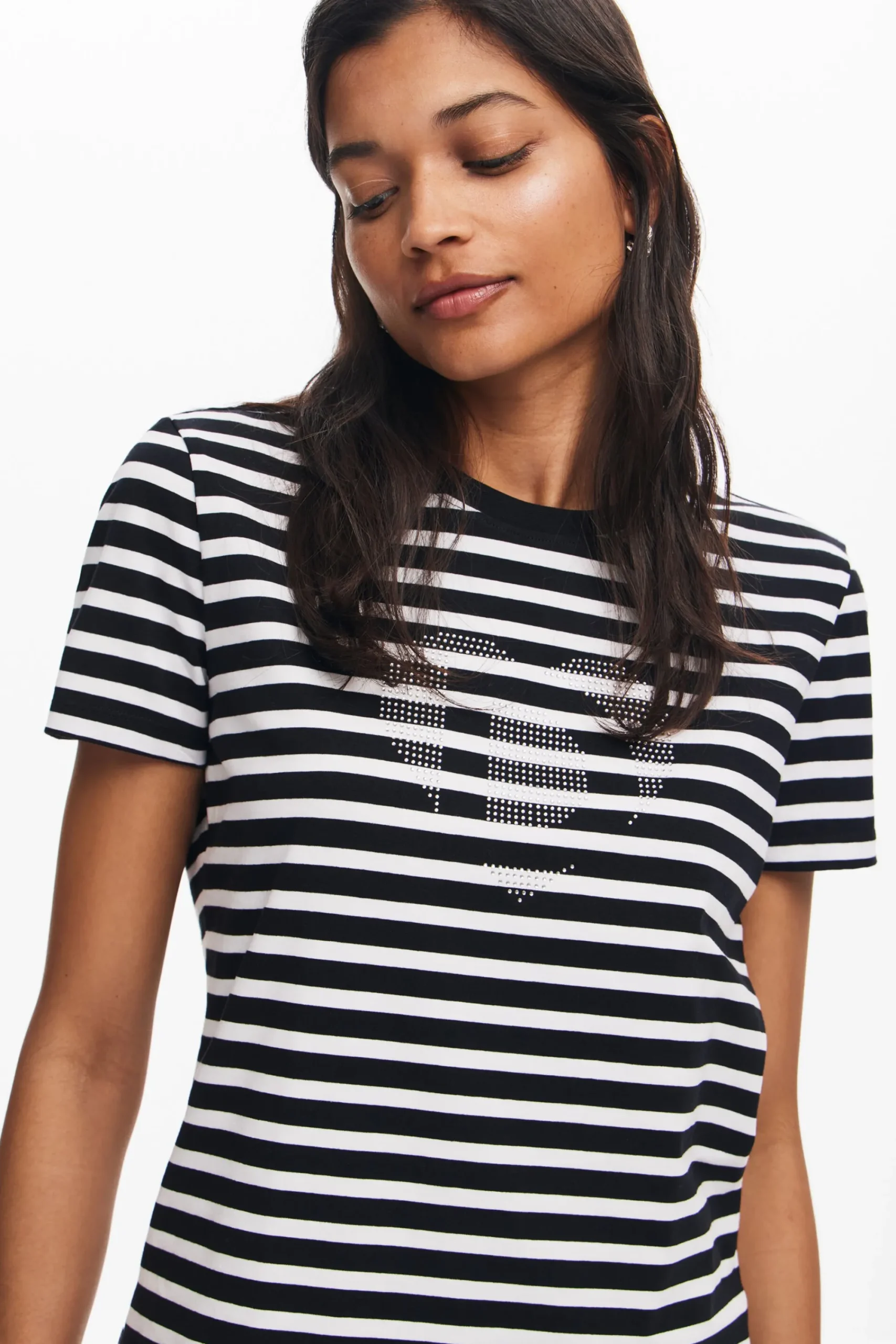 Camisas E Blusas|T-shirts<Desigual Camiseta listrada com coração