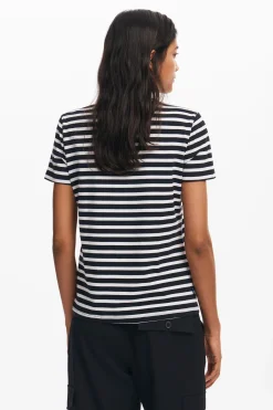 Camisas E Blusas|T-shirts<Desigual Camiseta listrada com coração