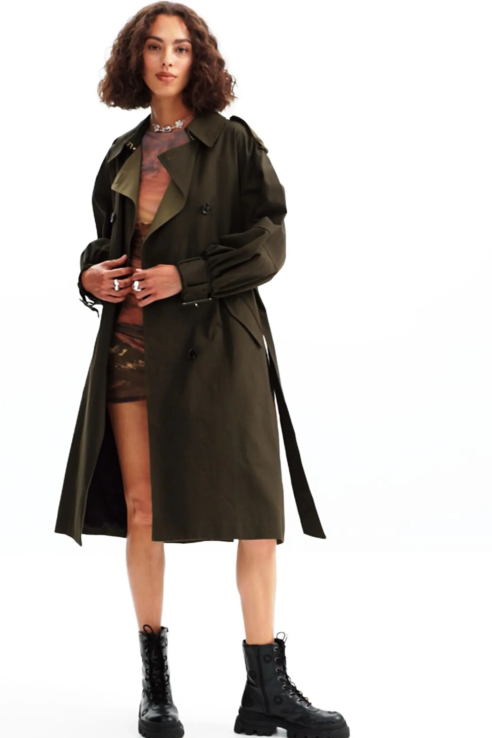 Casacões E Casacos<Desigual Gabardine oversize cinto