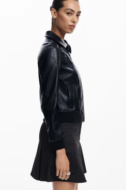 Casacões E Casacos<Desigual Jaqueta biker efeito couro